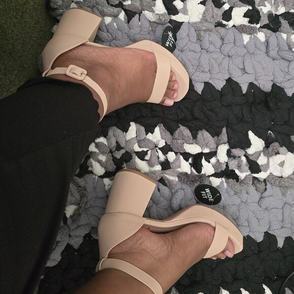 Women's Ankle Strap Square Toe, Block Heel, Taupe Sandals - Picture 1 of 3